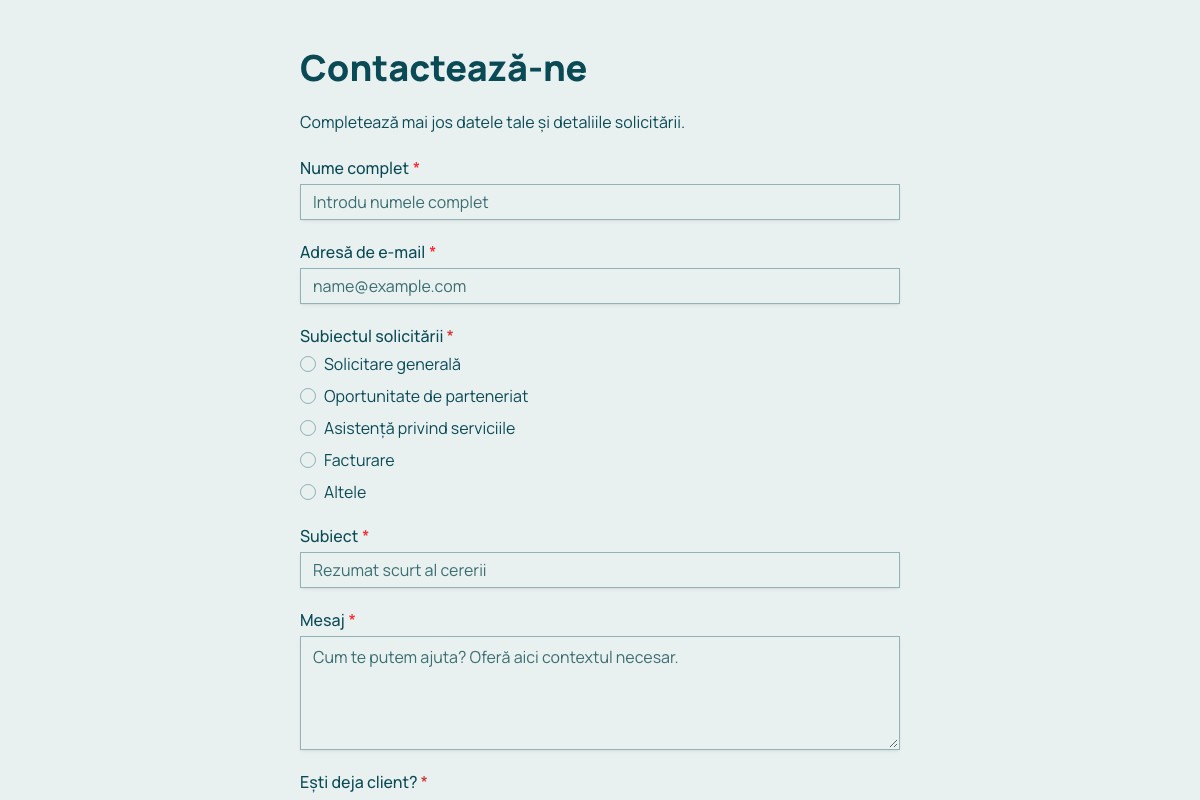 Previzualizare șablon: Formular de contact