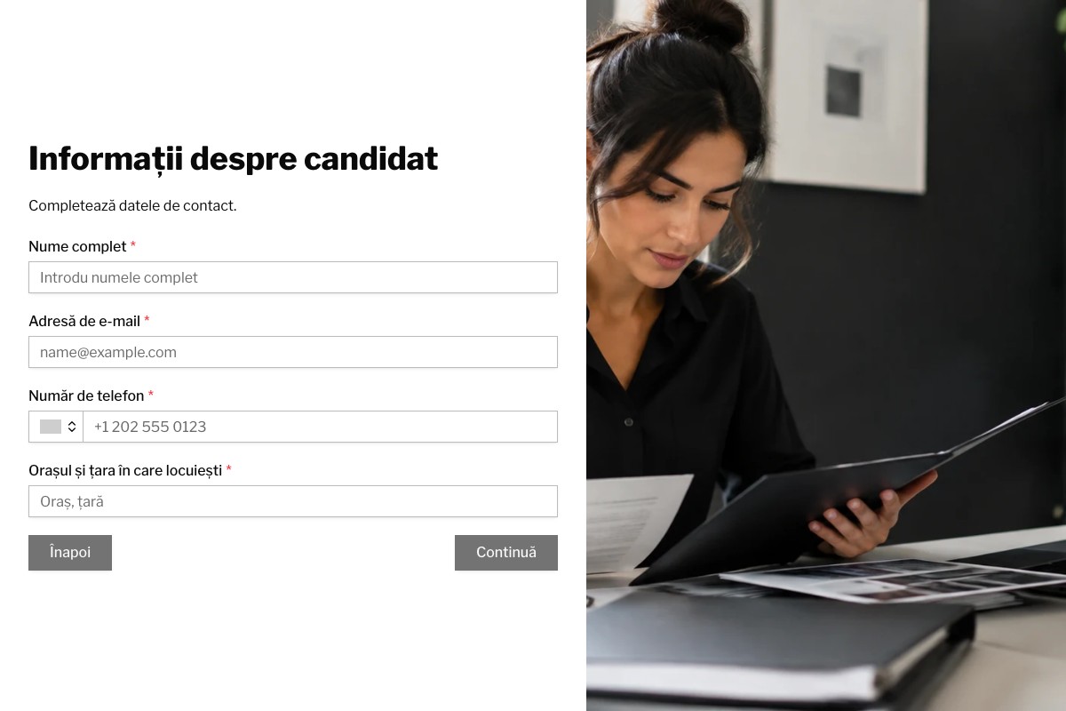 Previzualizare șablon: Candidatură cu încărcare de CV