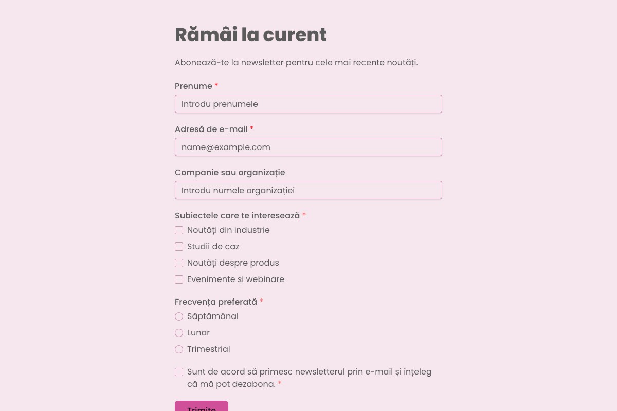 Previzualizare șablon: Abonare la newsletter