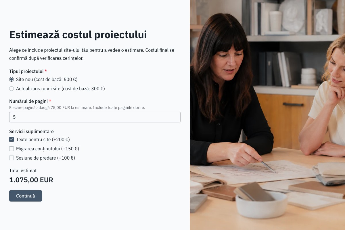 Previzualizare șablon: Calculator de ofertă pentru servicii